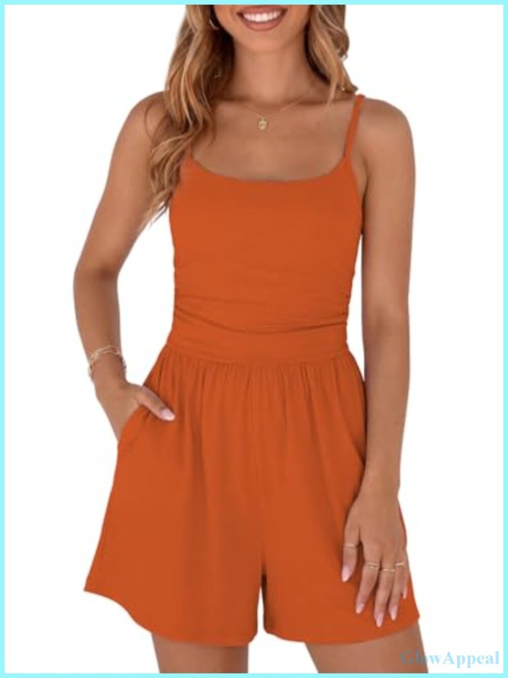 Ruched Spaghetti Strap Romper with Pockets Summer Jumpsuit